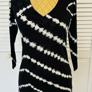 INC Black and White Tie-Dye V-Neck Dress